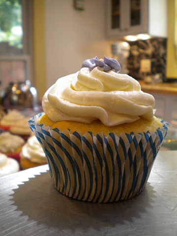 Vanilla bean cupcake filled with lemon curd and finished with lavender buttercream.